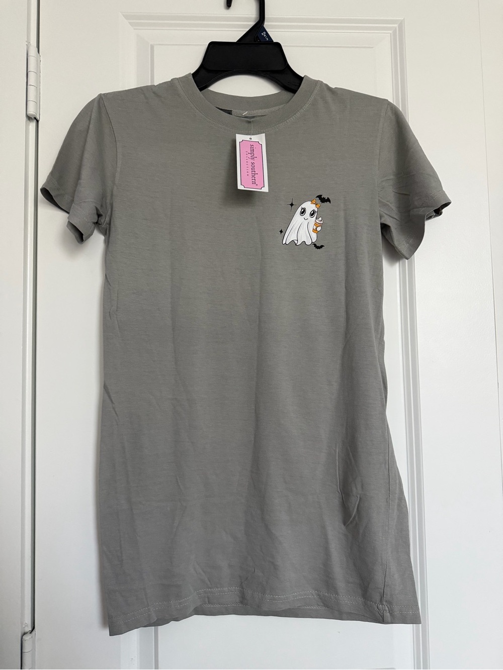 Simply Southern Grey Tee with Cute Ghost Accent